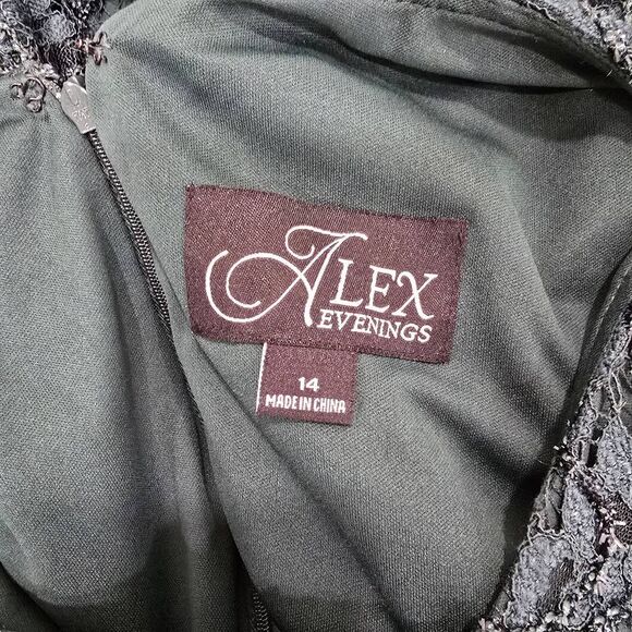 Alex Evenings Green Lace Beaded V-Neck Gown Size 14 | Elegant Formal Maxi Dress - Picture 2 of 12